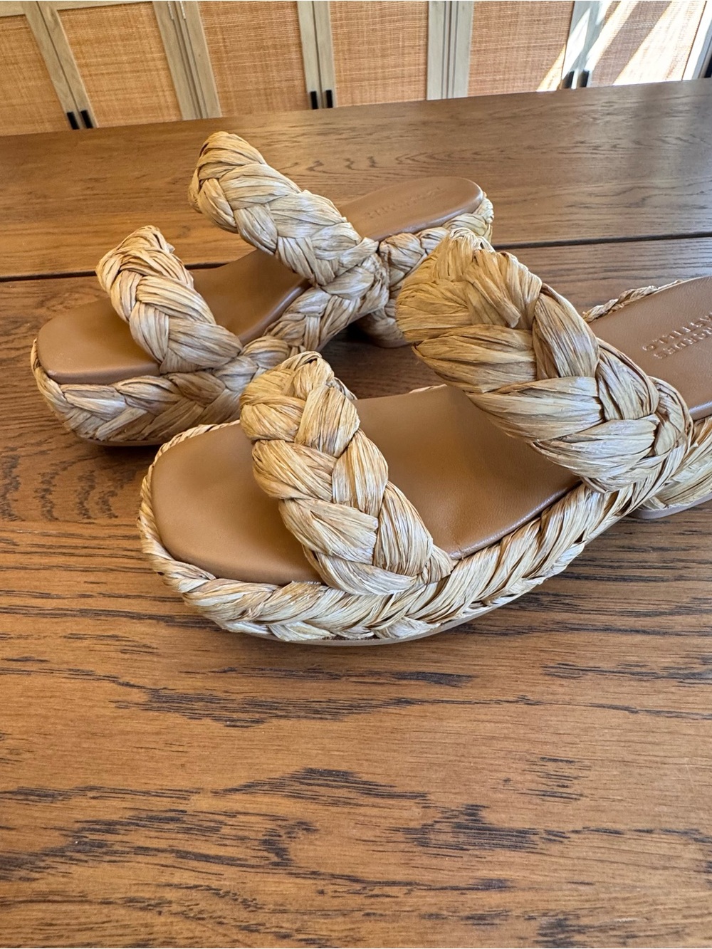 MERCEDES CASTILLO Aurelia Two band Braided Raffia Platform Mules Natural 7 37 - Picture 3 of 9